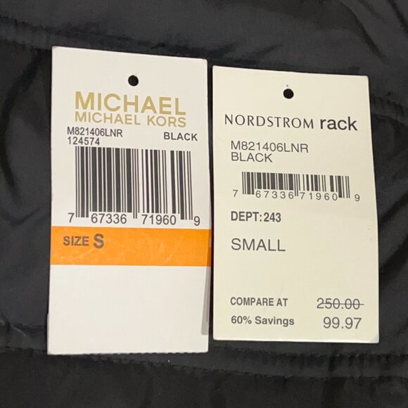 Michael Kors Black Quilted Nylon Down Fowl Fill Zip Up Det. Hood Coat Women's S - Picture 6 of 6